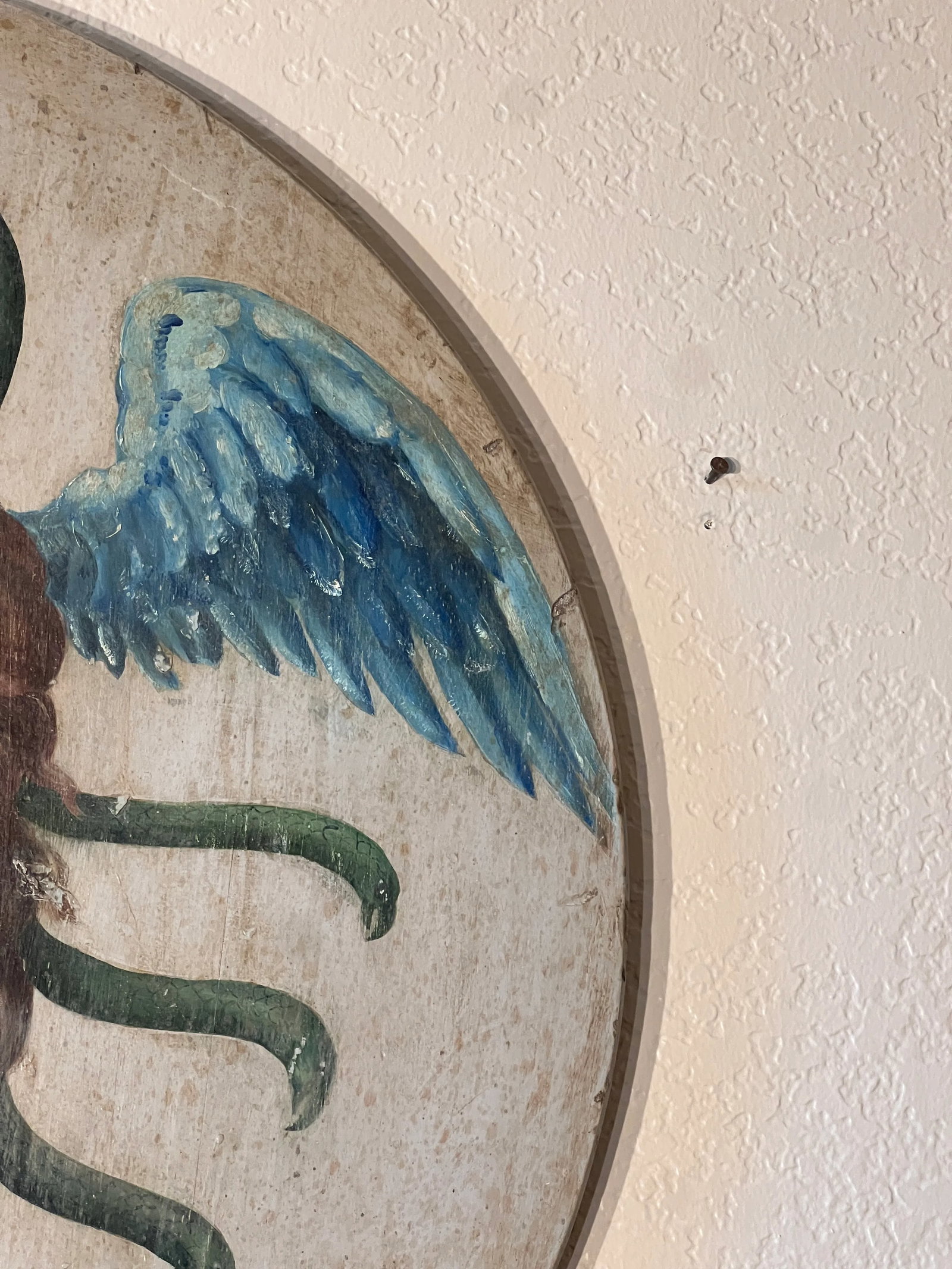 Antique Allegorical Hand-Painted Oil on Wood Baroque Wall Hanging Plaque of Winged Medusa - 6