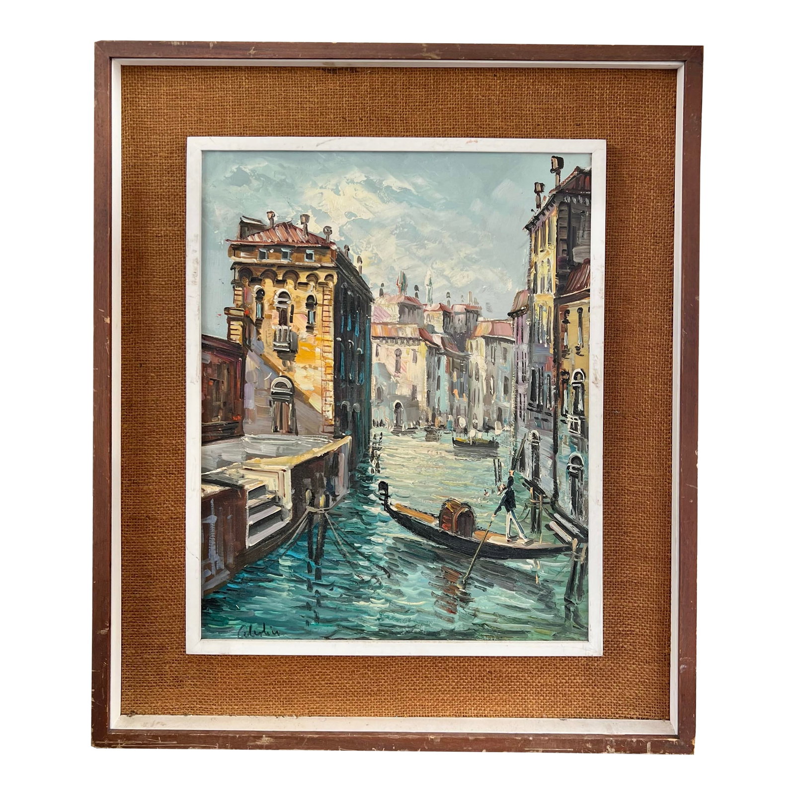 Early 20th Century Vintage Original Framed Painting of a Gondola on Venetian Canal Signed (1 of 8)