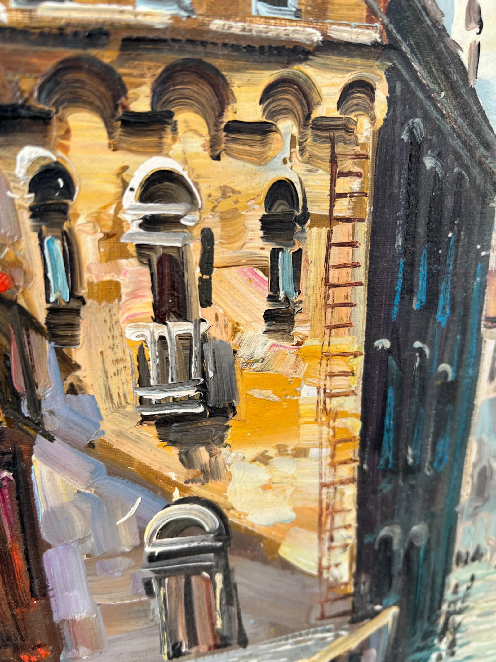 Early 20th Century Vintage Original Framed Painting of a Gondola on Venetian Canal Signed - 2