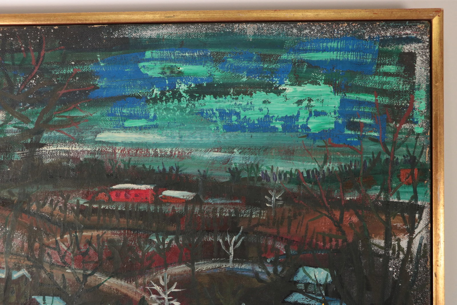 Country Snow Original Mid Century Naive Painting - 4