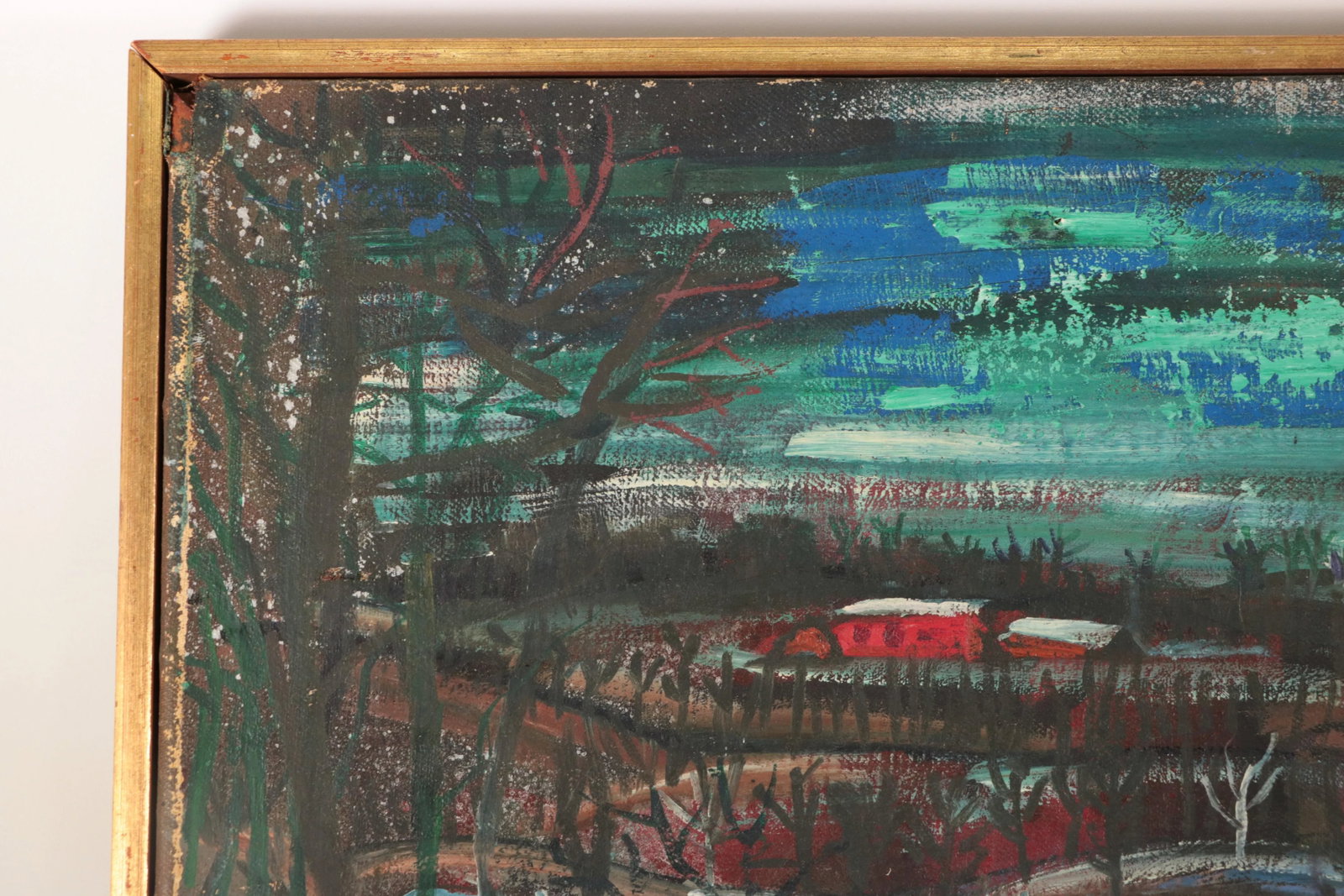Country Snow Original Mid Century Naive Painting - 6