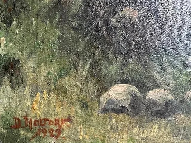 Oil on Canvas Oxen in Field Pulling Harvest Signed Holtorf 1929 - 3