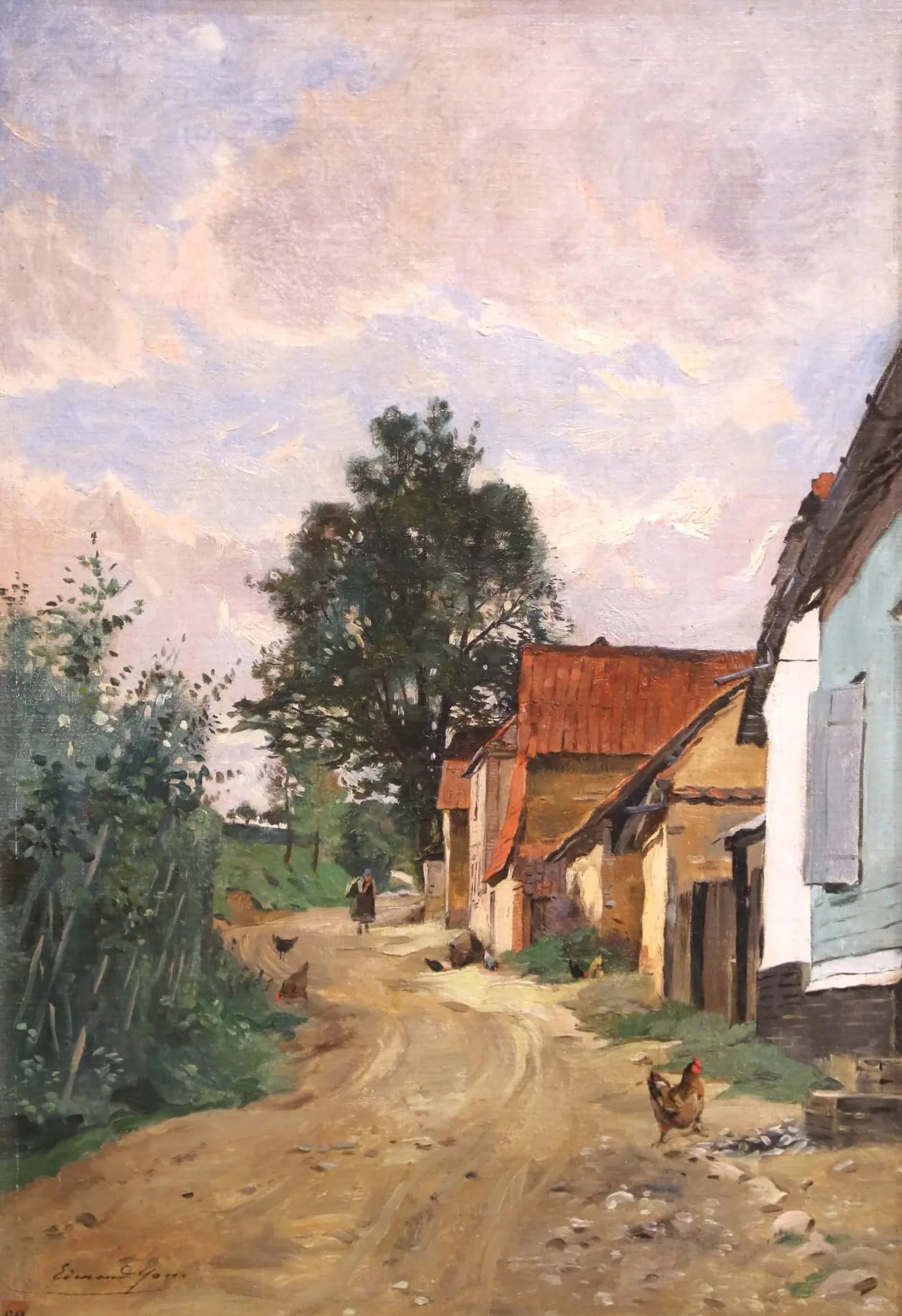 19th Century Oil on Canvas Painting "Paysanne Sur Un Chemin" Signed Edmond Yon - 3