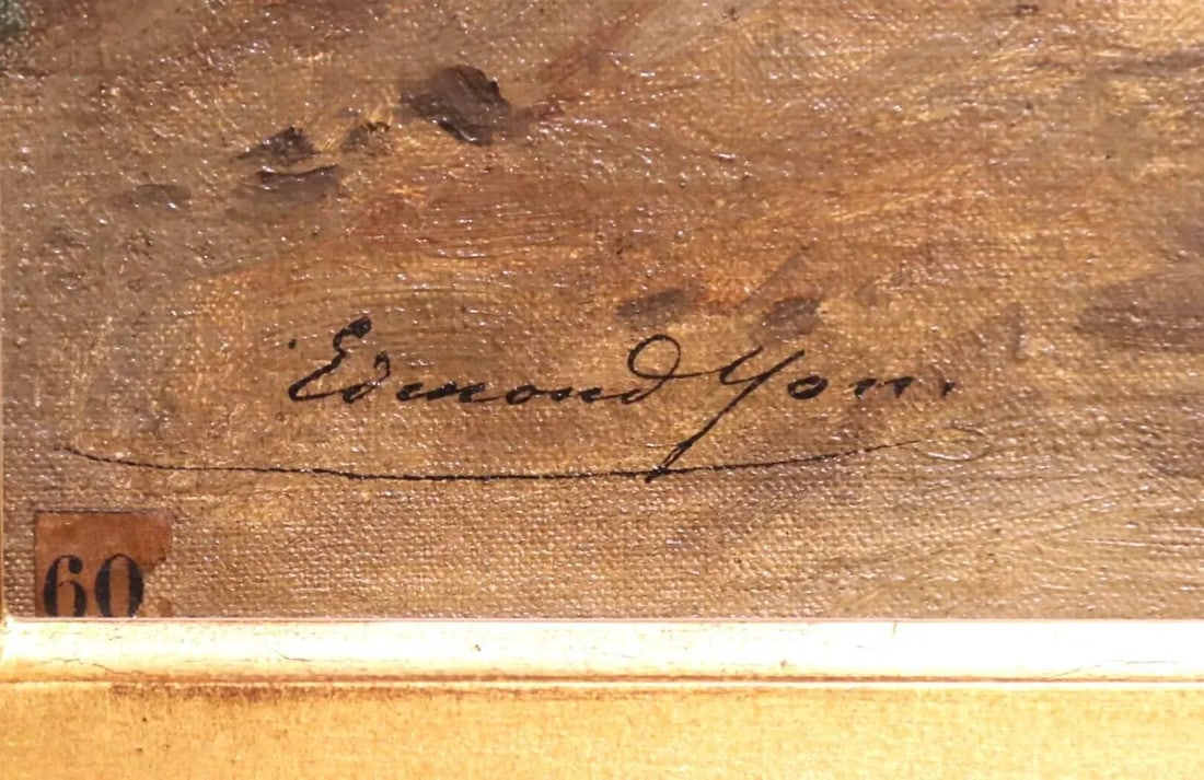 19th Century Oil on Canvas Painting "Paysanne Sur Un Chemin" Signed Edmond Yon - 4