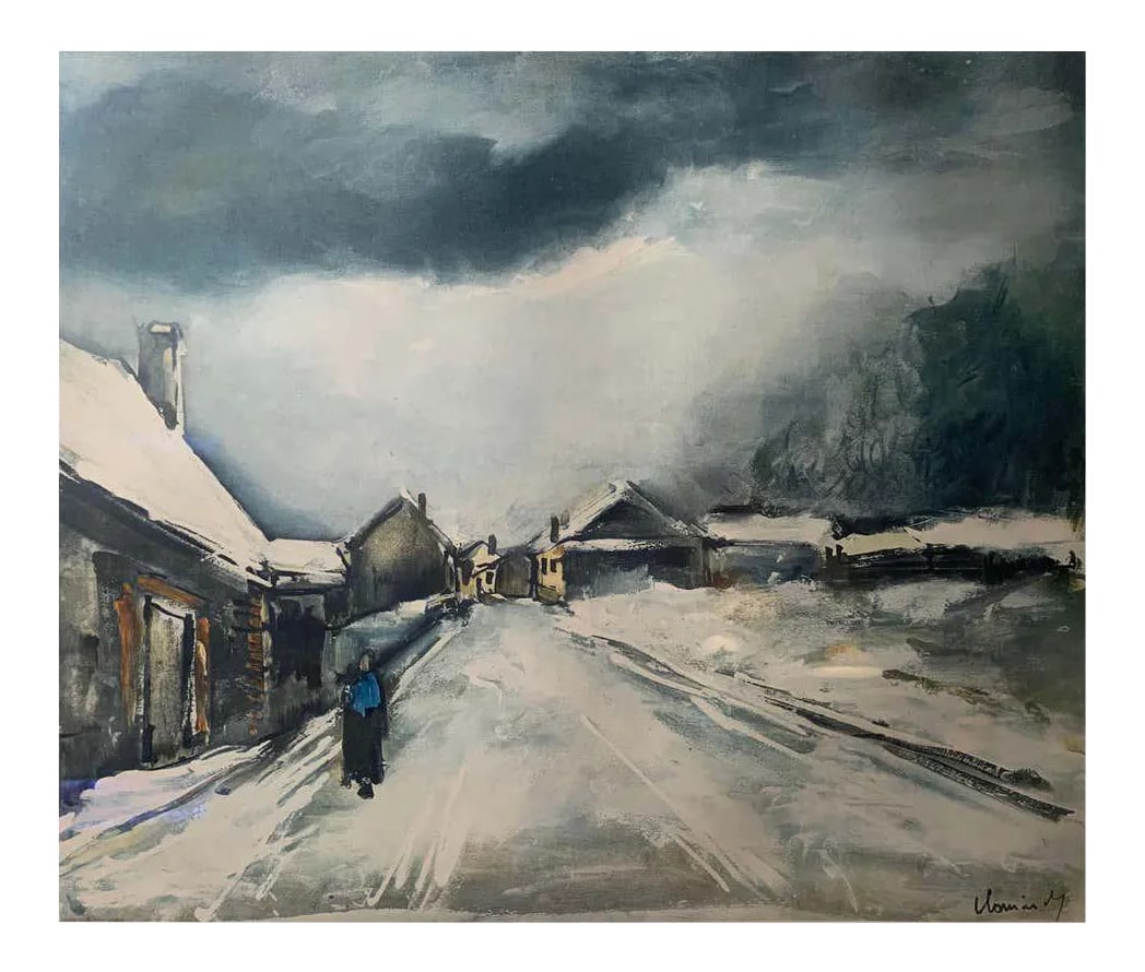 Maurice de Vlaminck Color Heliograph Limited Edition Pencil Signed: Village Sous la Neige, 1955 Color heliograph Measures: 17 5/8 * 21 1/8 in 44.8 * 53.7 cm Edition 92/100 Signed in pencil lower right, "Vlaminck" and in pencil lower left "92/100" Size of frame 33" x