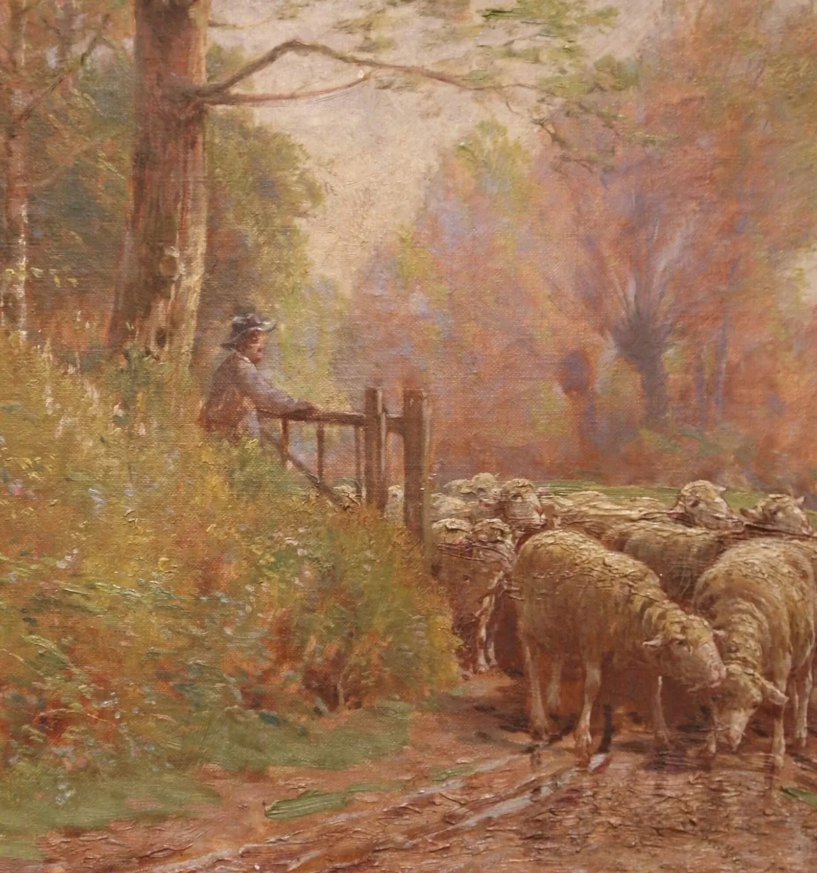 19th Century French Sheep Painting in Carved Gilt Frame Signed Charles Clair - 4