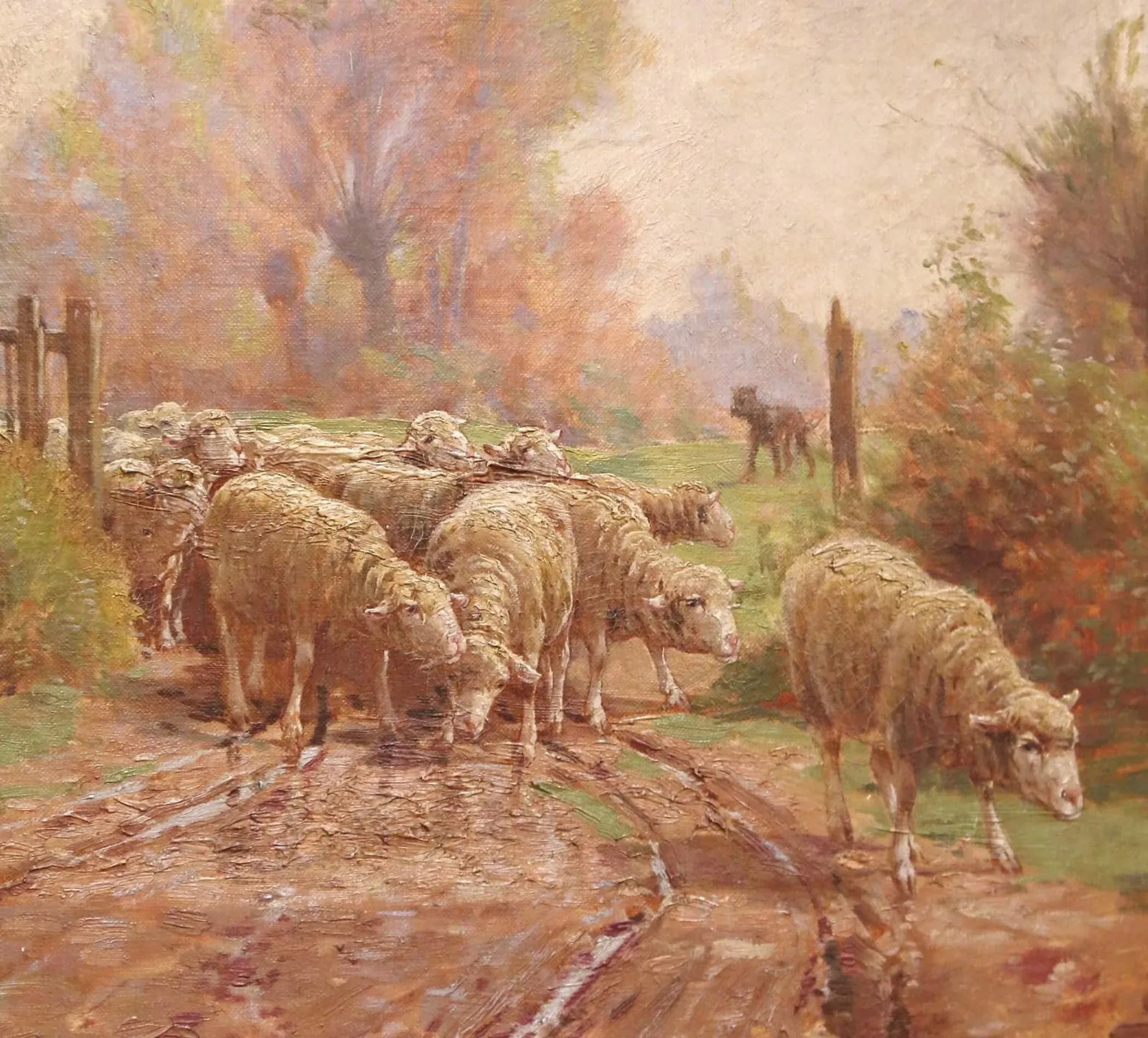 19th Century French Sheep Painting in Carved Gilt Frame Signed Charles Clair - 5