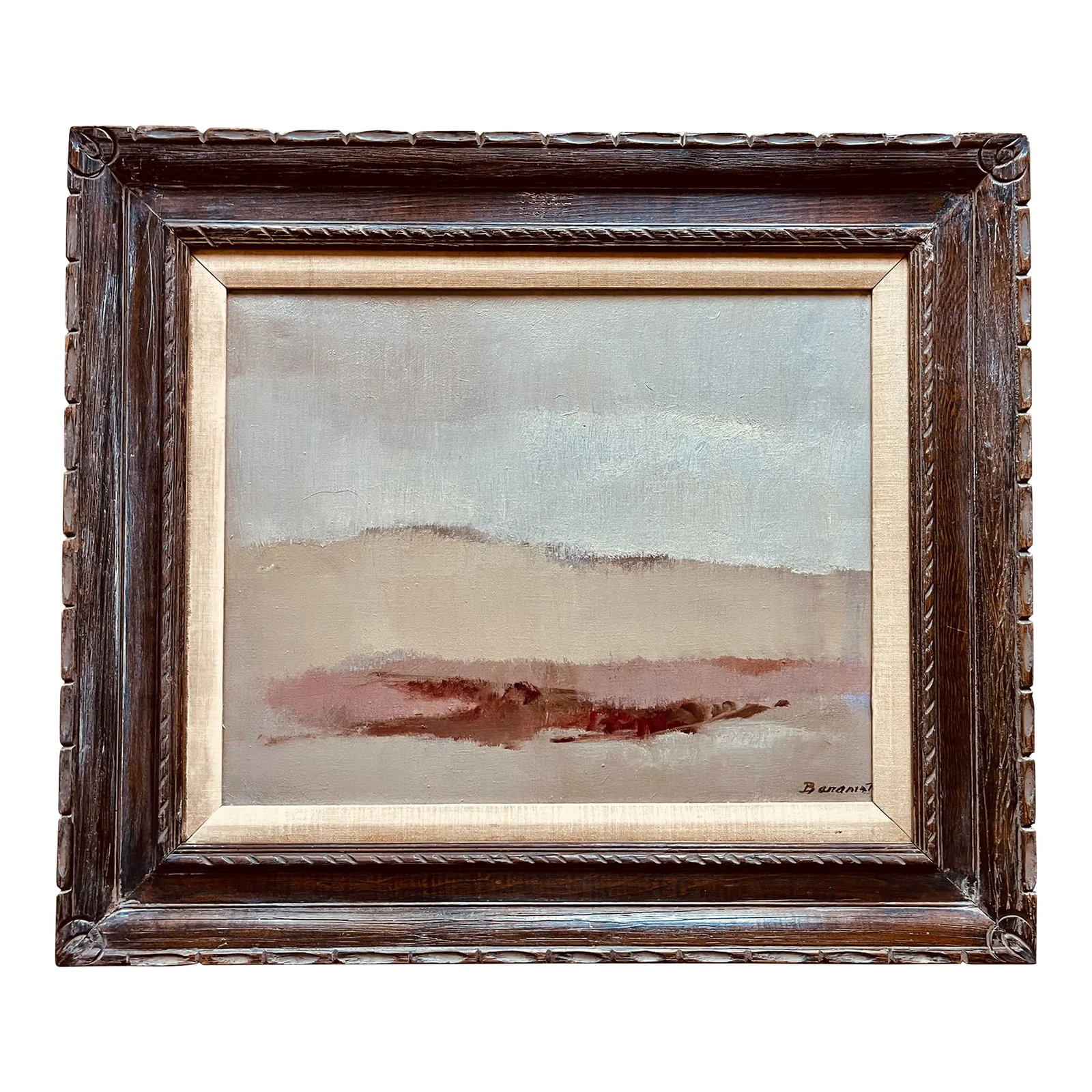 Original Oil on Canvas Framed Landscape-Signed-Baranet: This fabulous original oil on canvas Abstract landscape is signed by the artist, Robert Baranet, and framed in an appropriate period carved wood frame. Robert Baranet, (1925-2001), was born in Philade