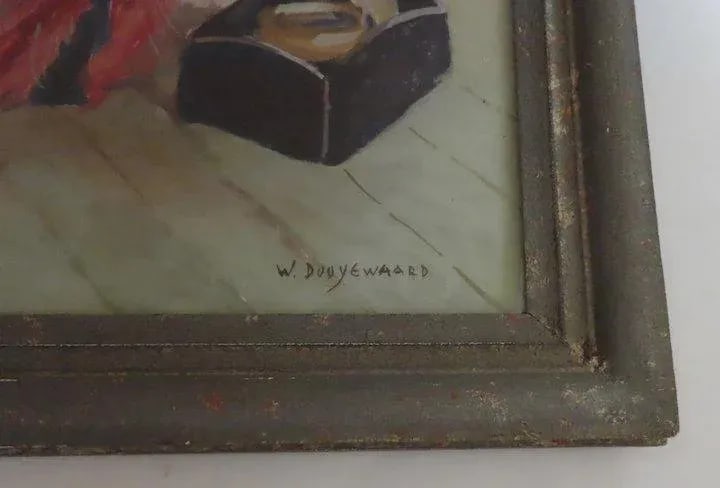 Mid 20th Century "Geisha with Mirror" Portrait Painting by Willem Dooyewaard, Framed - 4