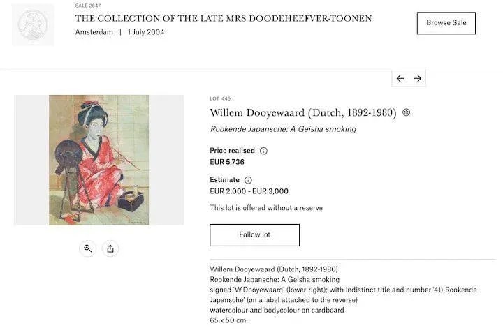 Mid 20th Century "Geisha with Mirror" Portrait Painting by Willem Dooyewaard, Framed - 5