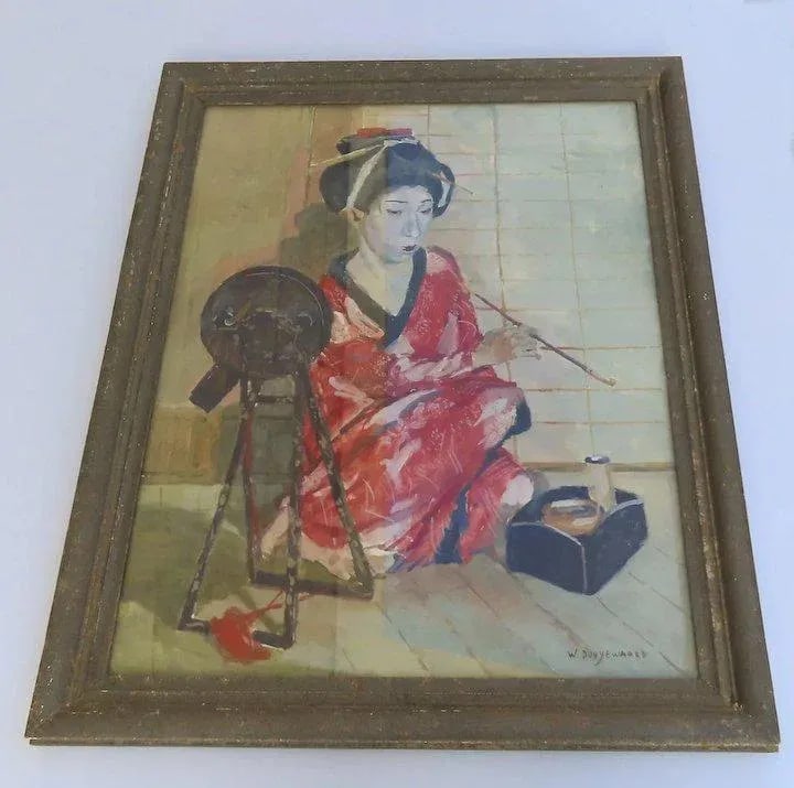 Mid 20th Century "Geisha with Mirror" Portrait Painting by Willem Dooyewaard, Framed - 7