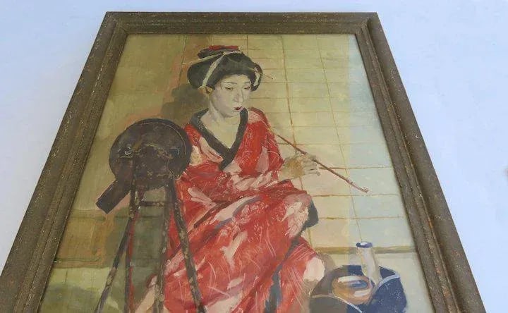 Mid 20th Century "Geisha with Mirror" Portrait Painting by Willem Dooyewaard, Framed - 8