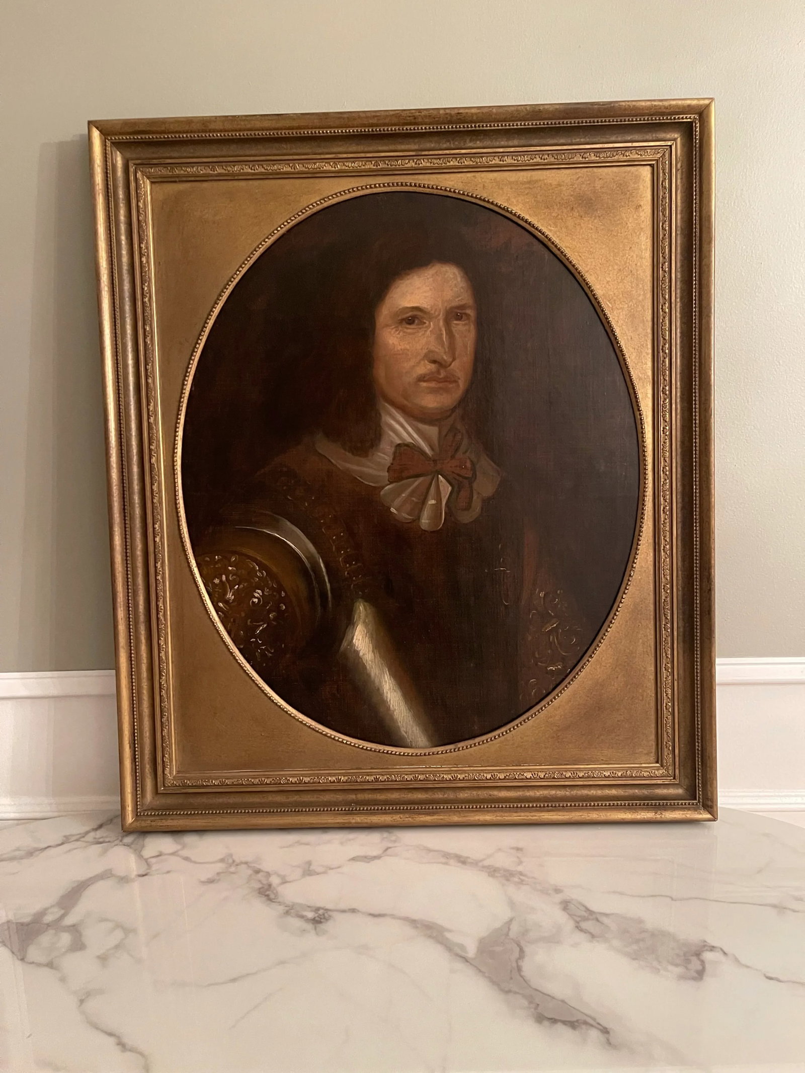 Antique English Oil Painting Portrait of Gent in Armor Circa 1820 - 2