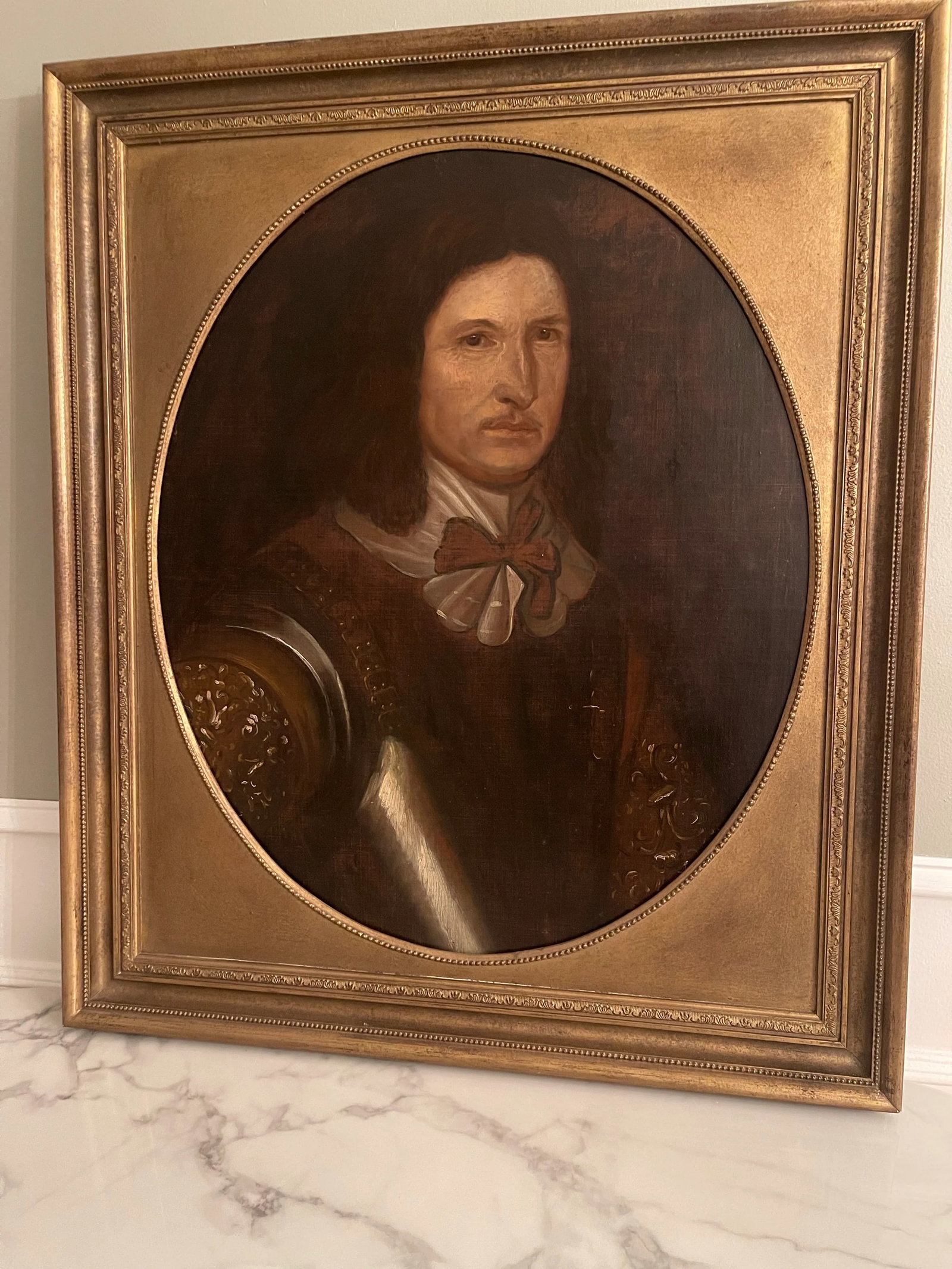Antique English Oil Painting Portrait of Gent in Armor Circa 1820 - 3