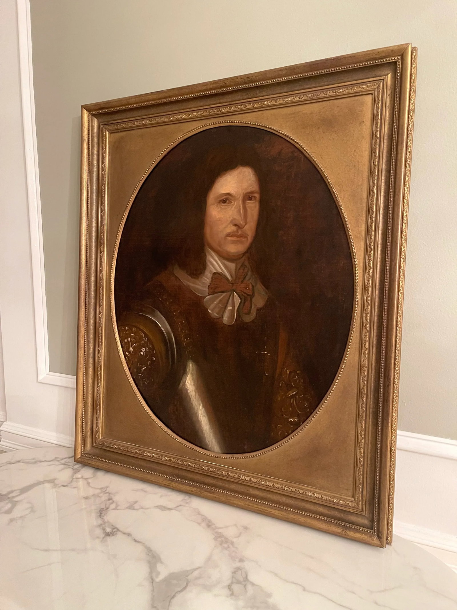 Antique English Oil Painting Portrait of Gent in Armor Circa 1820 - 4