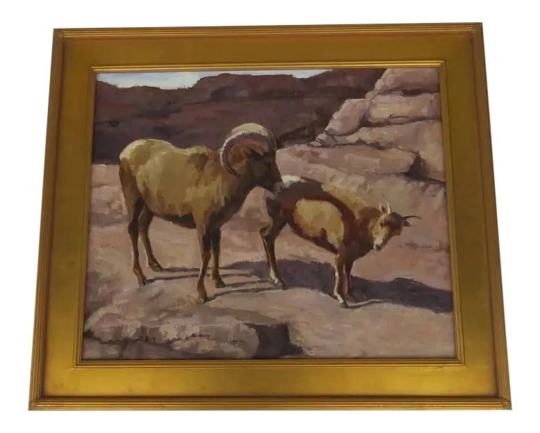 Spring Rituals Contemporary Oil Painting of Two Colorado Rams by Susan Bell, Framed (1 of 13)