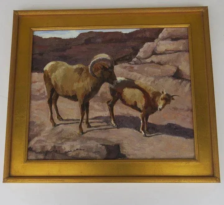 Spring Rituals Contemporary Oil Painting of Two Colorado Rams by Susan Bell, Framed - 7