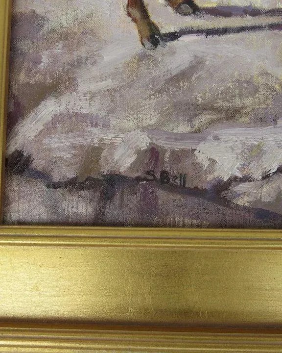 Spring Rituals Contemporary Oil Painting of Two Colorado Rams by Susan Bell, Framed - 8