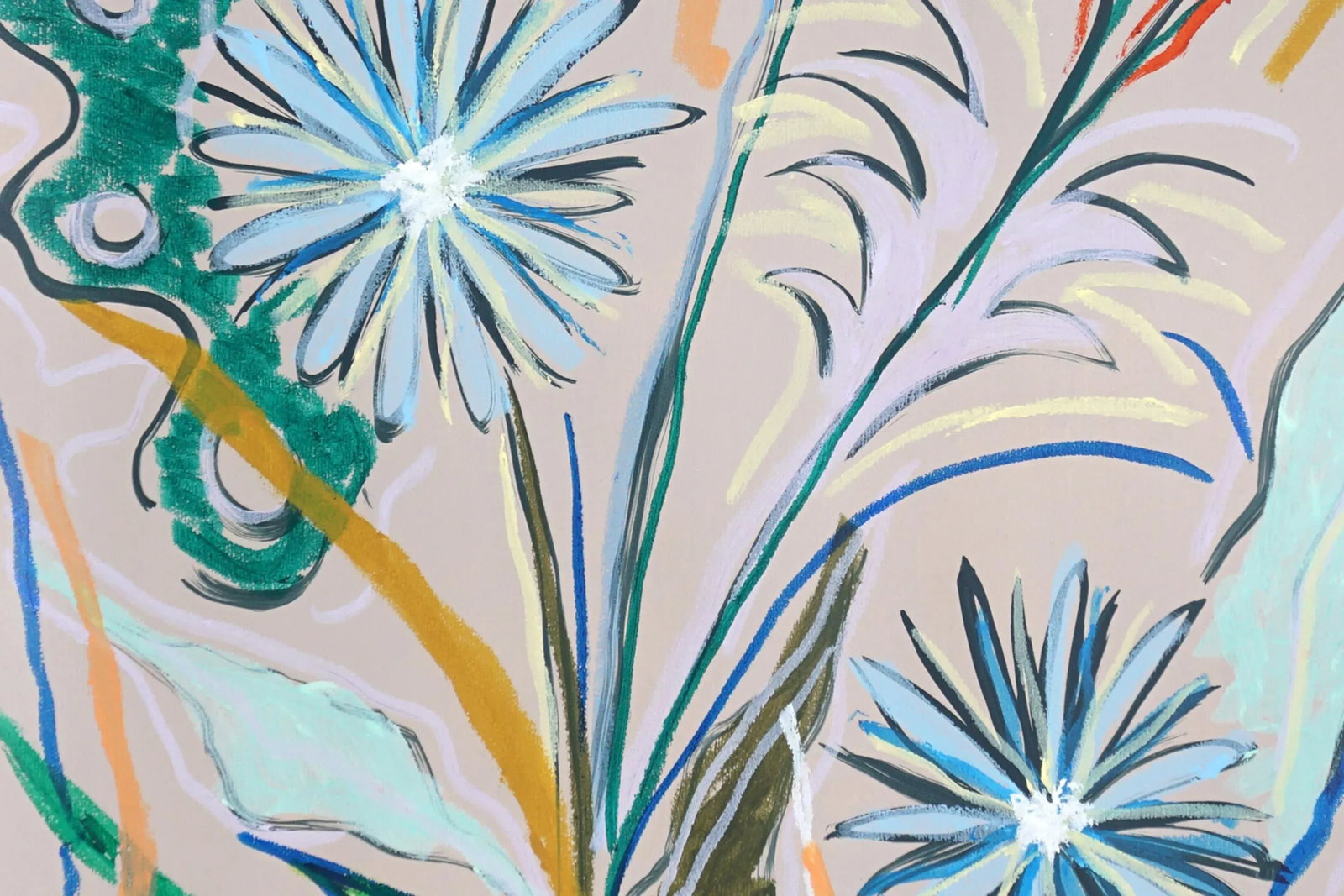 2025, Expressionist vs Figurative Flora of Country Wildflowers, Acrylic Paint and Wax Crayon on Wate - 5