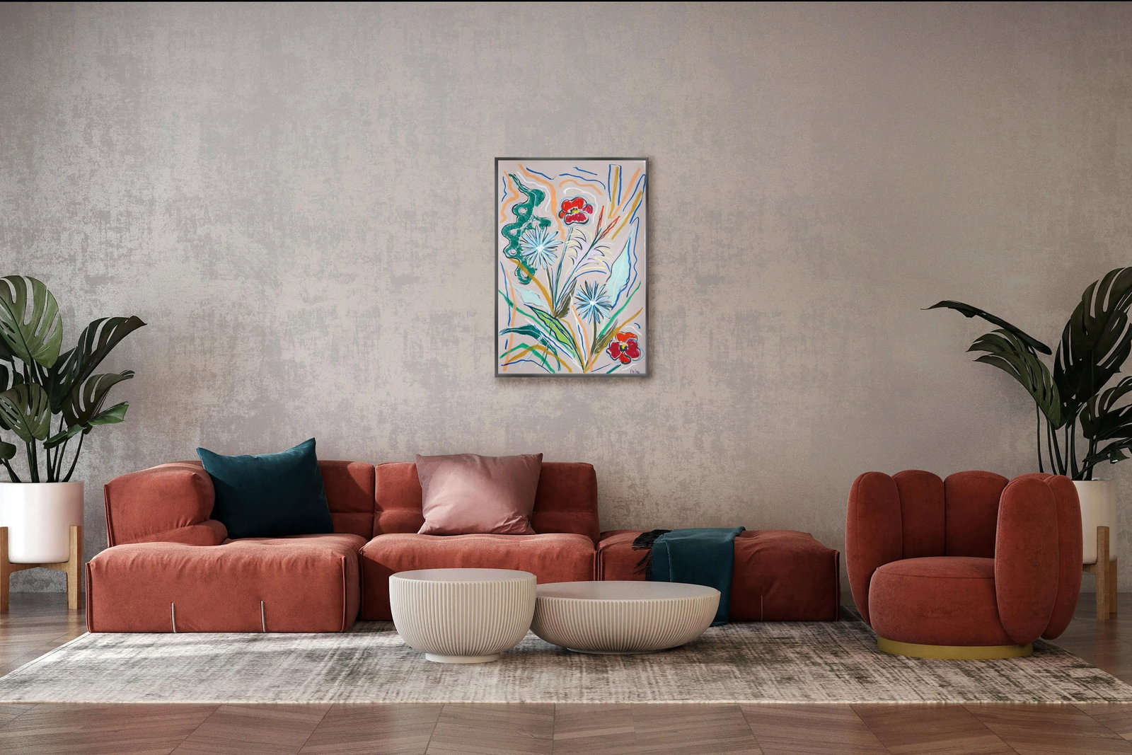 2025, Expressionist vs Figurative Flora of Country Wildflowers, Acrylic Paint and Wax Crayon on Wate - 7