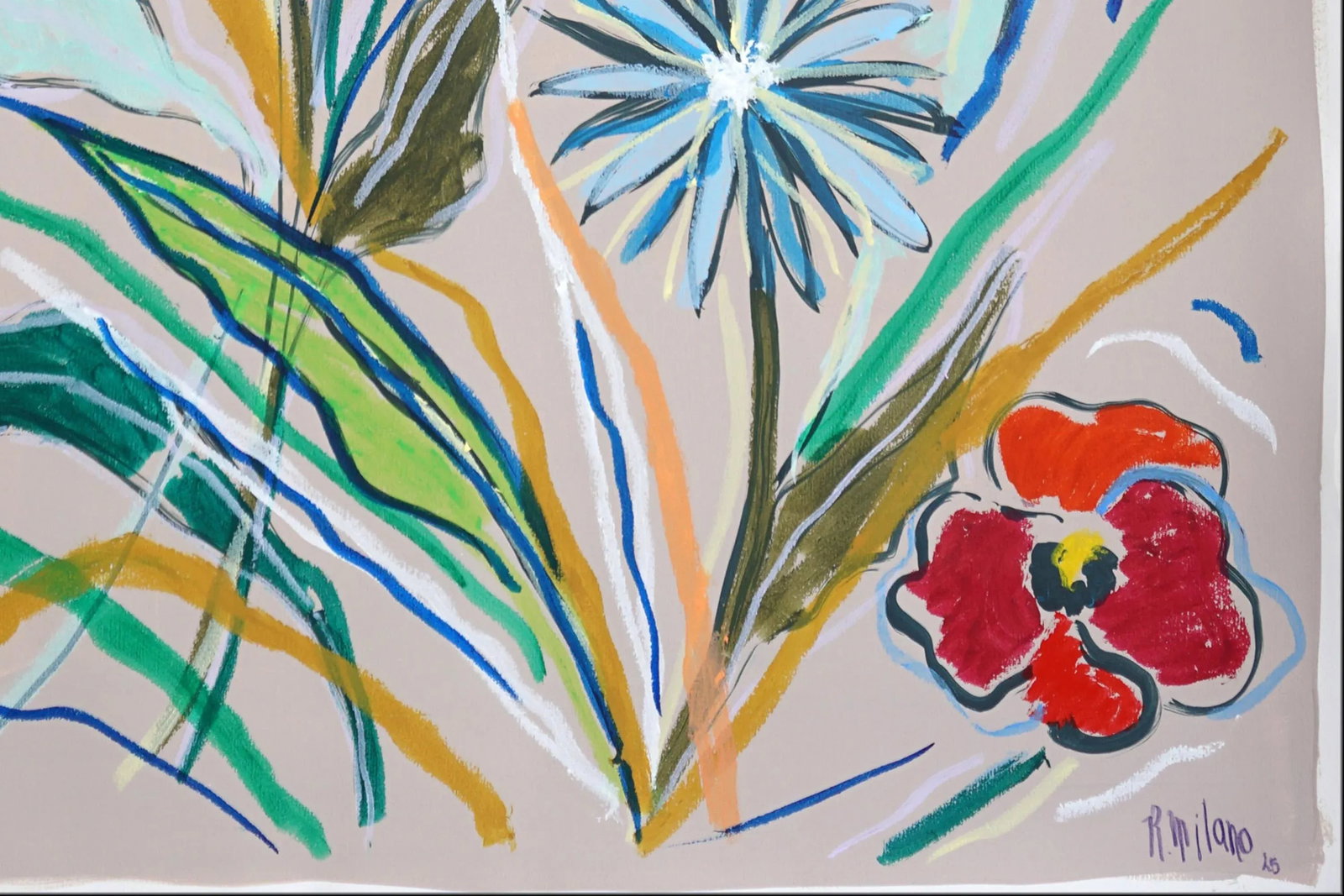 2025, Expressionist vs Figurative Flora of Country Wildflowers, Acrylic Paint and Wax Crayon on Wate - 8