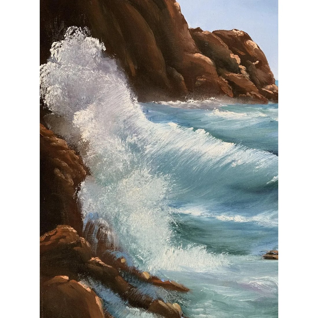 30" Tall Ocean Waves Vintage Original Unframed Acrylic Painting - 2