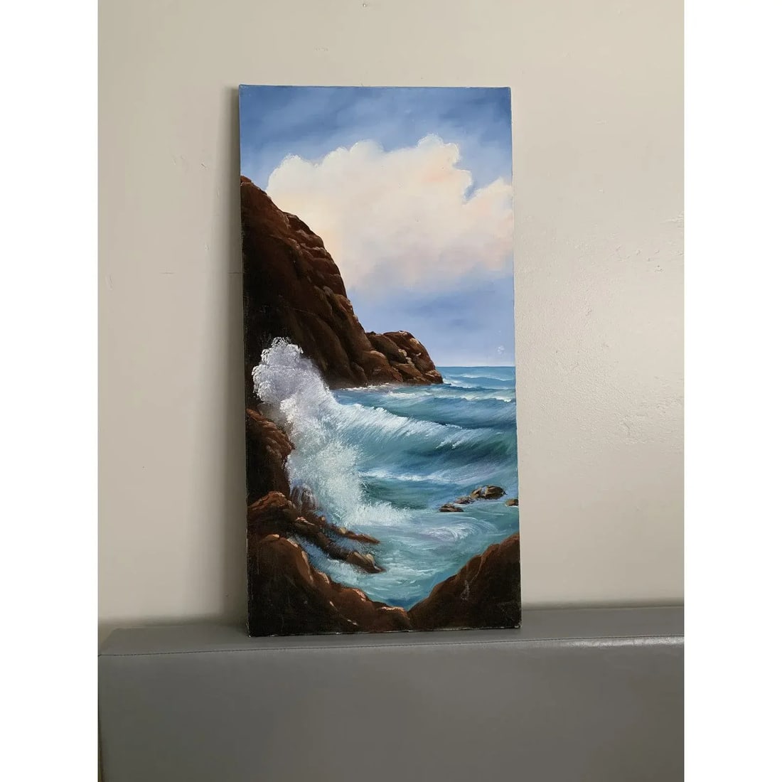 30" Tall Ocean Waves Vintage Original Unframed Acrylic Painting - 4