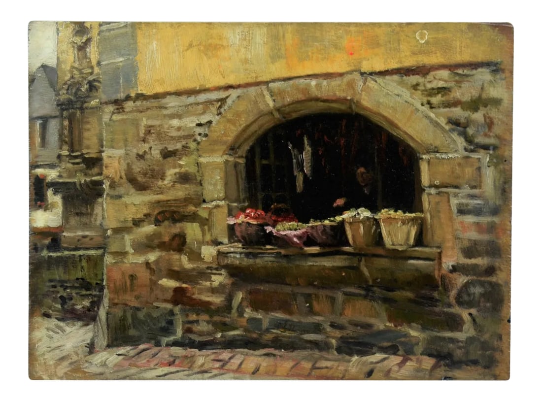 Late 19th Century "St. John's Garden, Ladbroke Grove" Oil Painting by Frank Lewis Emanuel: Frank Lewis Emanuel (British, 1866-1948) oil on wood panel painting entitled, "St. John's Garden, Ladbroke Grove." Unframed, signed on verso. Measures 10 3/8" x 14". From a single owner collection, or