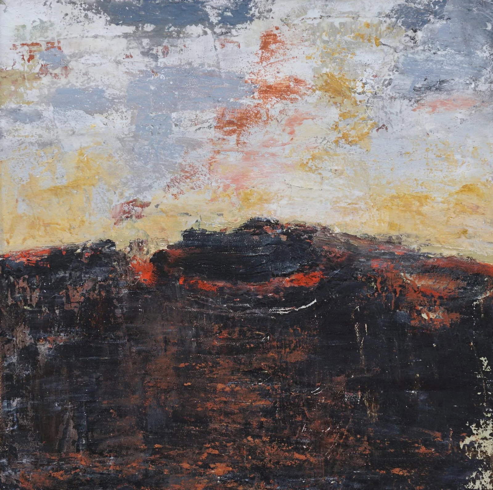 Volcano Contemporary Abstract Landscape Mixed-Media Painting by Laurie MacMillan, Framed - 2