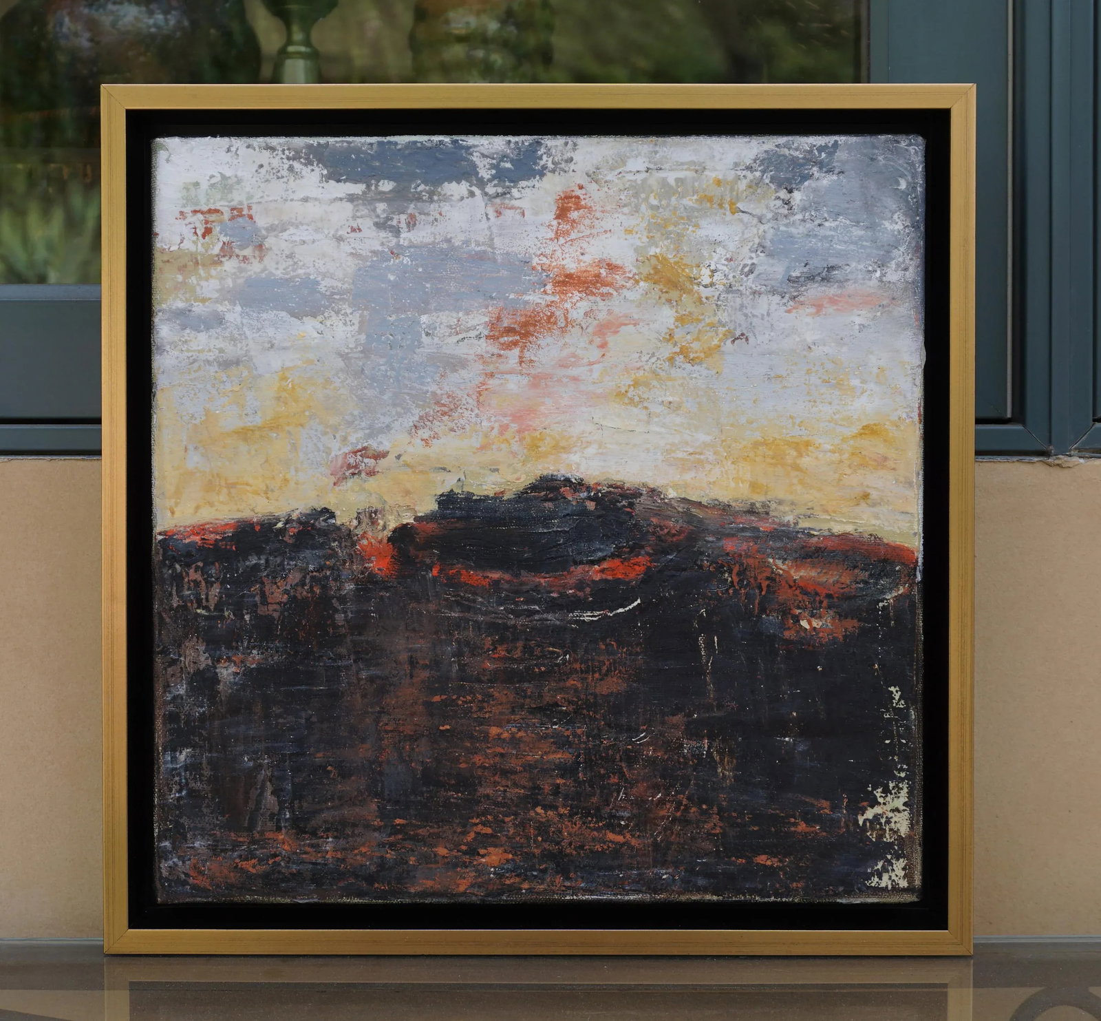 Volcano Contemporary Abstract Landscape Mixed-Media Painting by Laurie MacMillan, Framed - 6