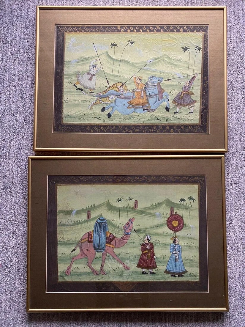 19th Century Rajasthan India Hunting Scene Paintings, Framed - a Pair - 11
