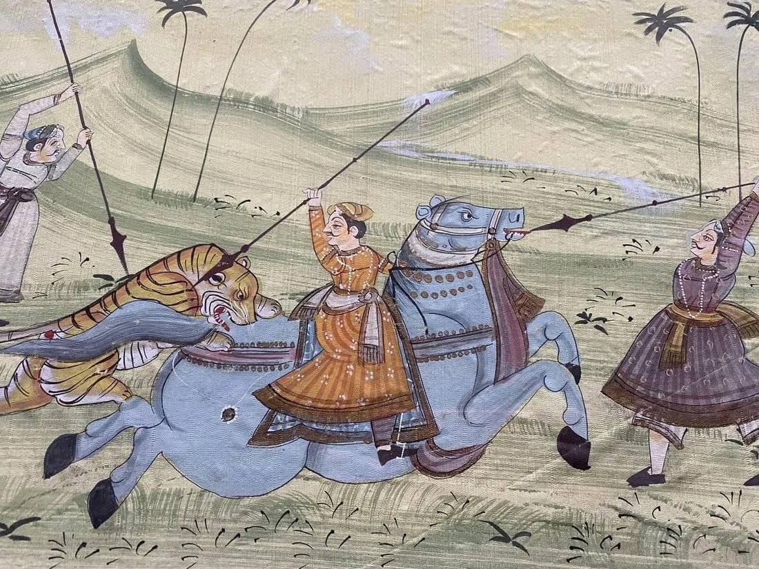 19th Century Rajasthan India Hunting Scene Paintings, Framed - a Pair - 4