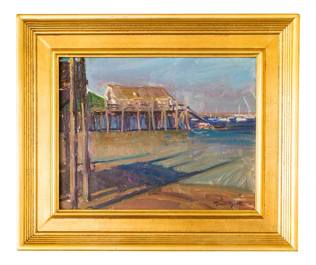 Captain Jack's Wharf Contemporary Nautical Seascape Oil Painting, Framed (1 of 4)