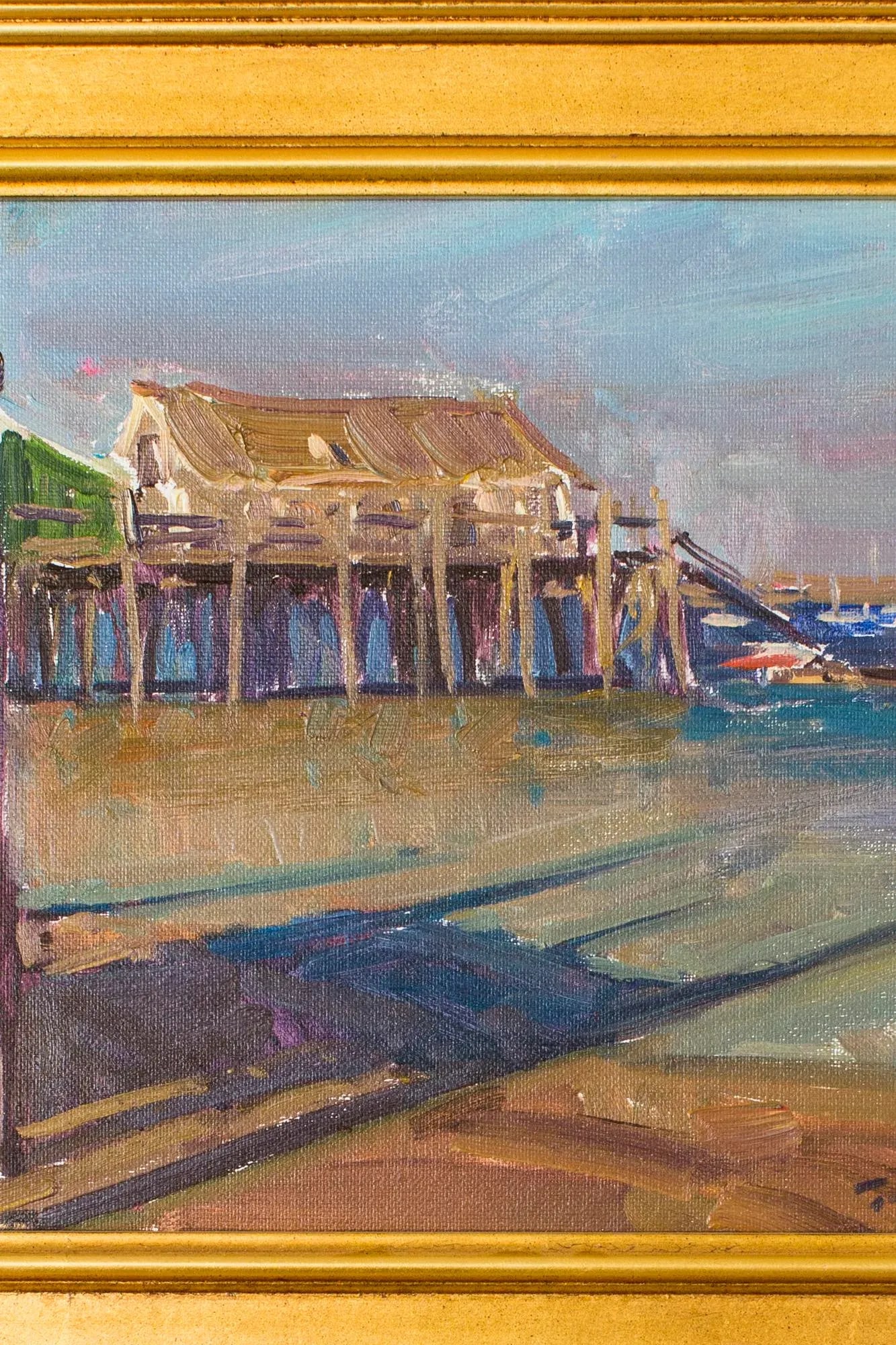 Captain Jack's Wharf Contemporary Nautical Seascape Oil Painting, Framed - 2