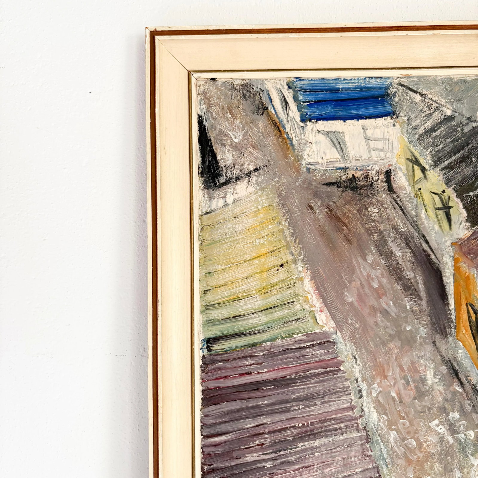 1950s Suburban Street Scene, Mixed Media on Board Landscape Painting - 2