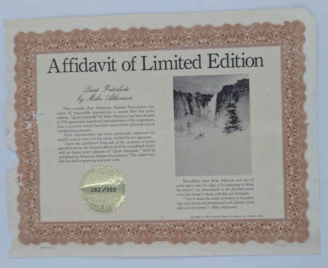 Quiet Interlude by Michael Atkinson Artist Signed Limited Edition Print With Coa - 17