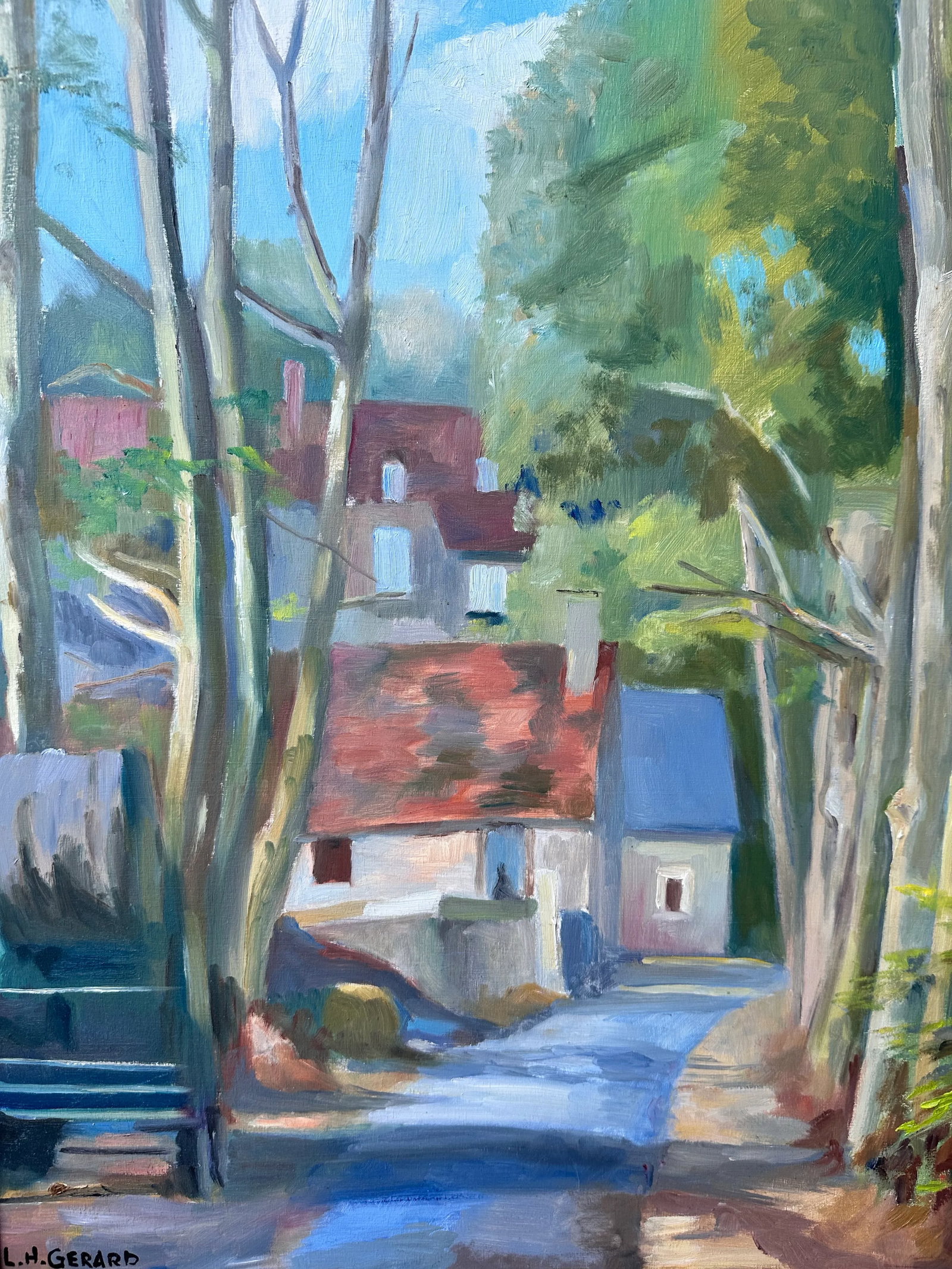 1990s Signed French Oil on Canvas Village Street Scene - Loire Valley, France - 22" * 26.5", Framed - 3