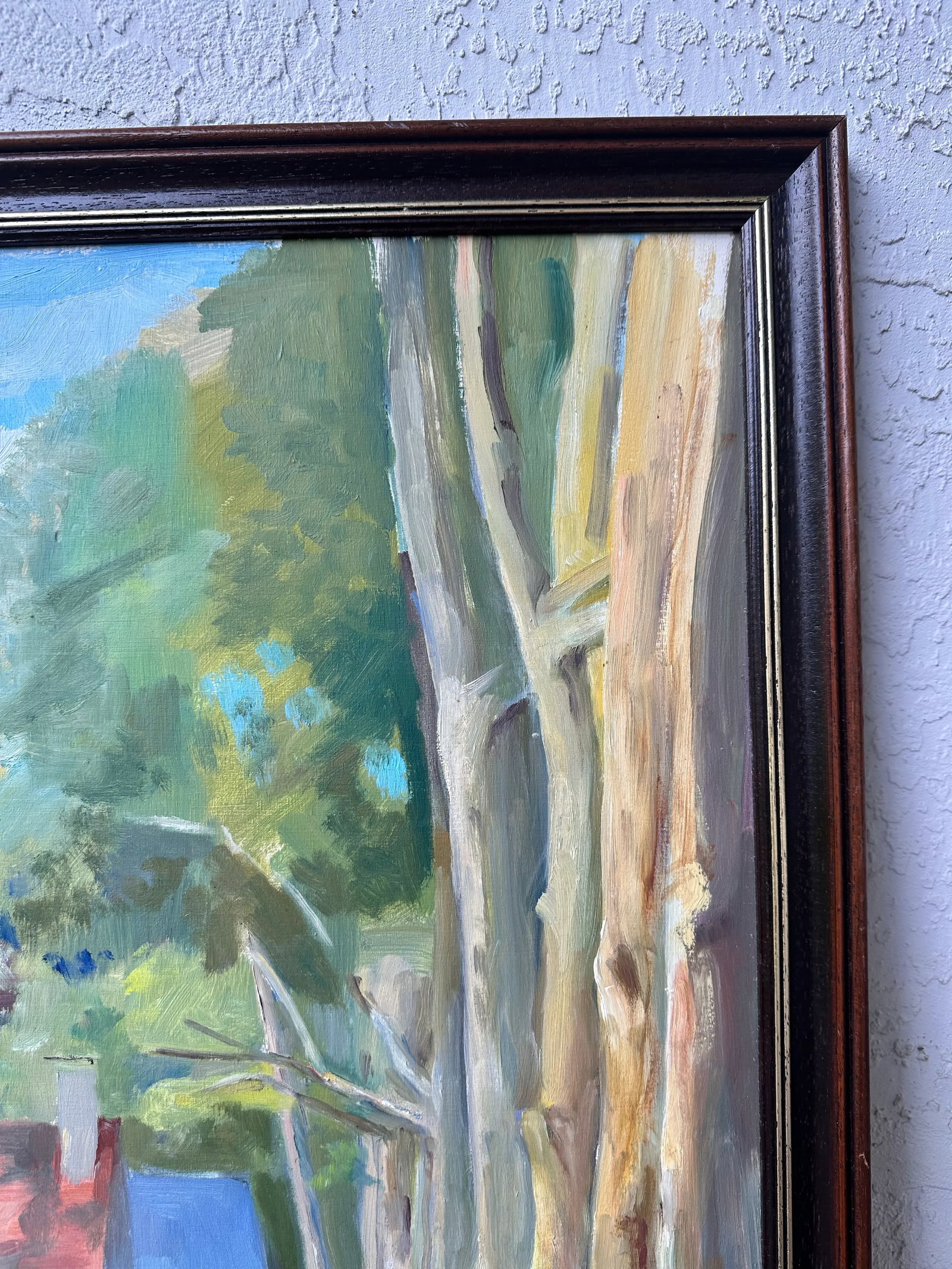 1990s Signed French Oil on Canvas Village Street Scene - Loire Valley, France - 22" * 26.5", Framed - 4