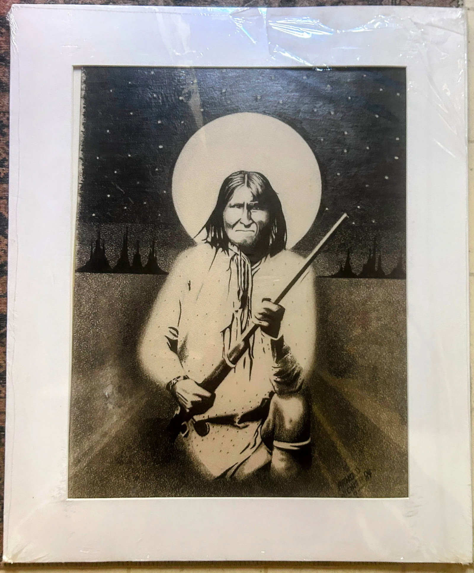 Vintage Original Signed "Geronimo" Graphite Drawing by Arnold Wichita - 10