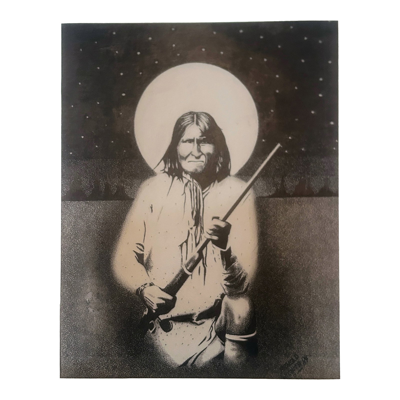 Vintage Original Signed "Geronimo" Graphite Drawing by Arnold Wichita (1 of 14)