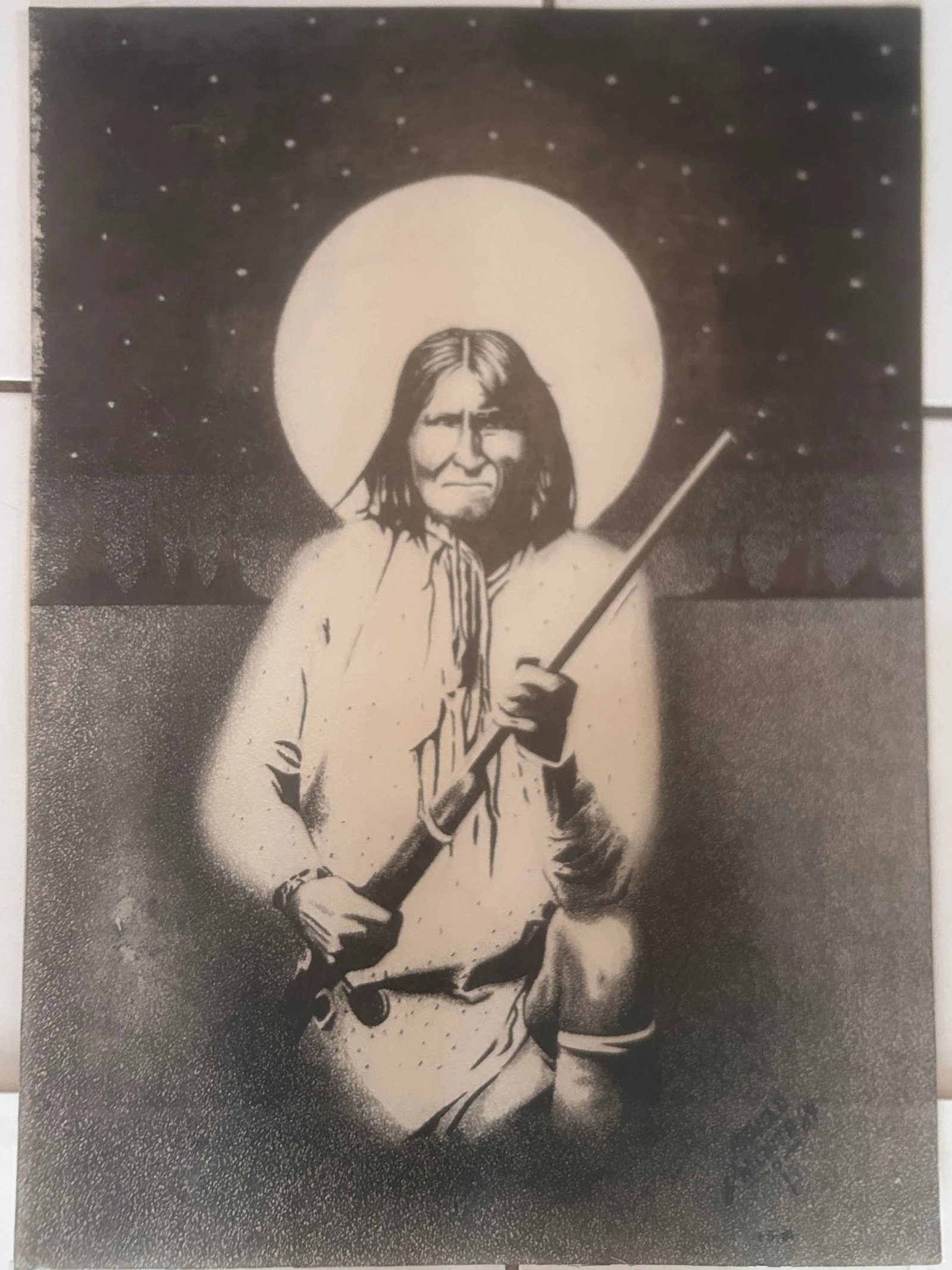 Vintage Original Signed "Geronimo" Graphite Drawing by Arnold Wichita - 3