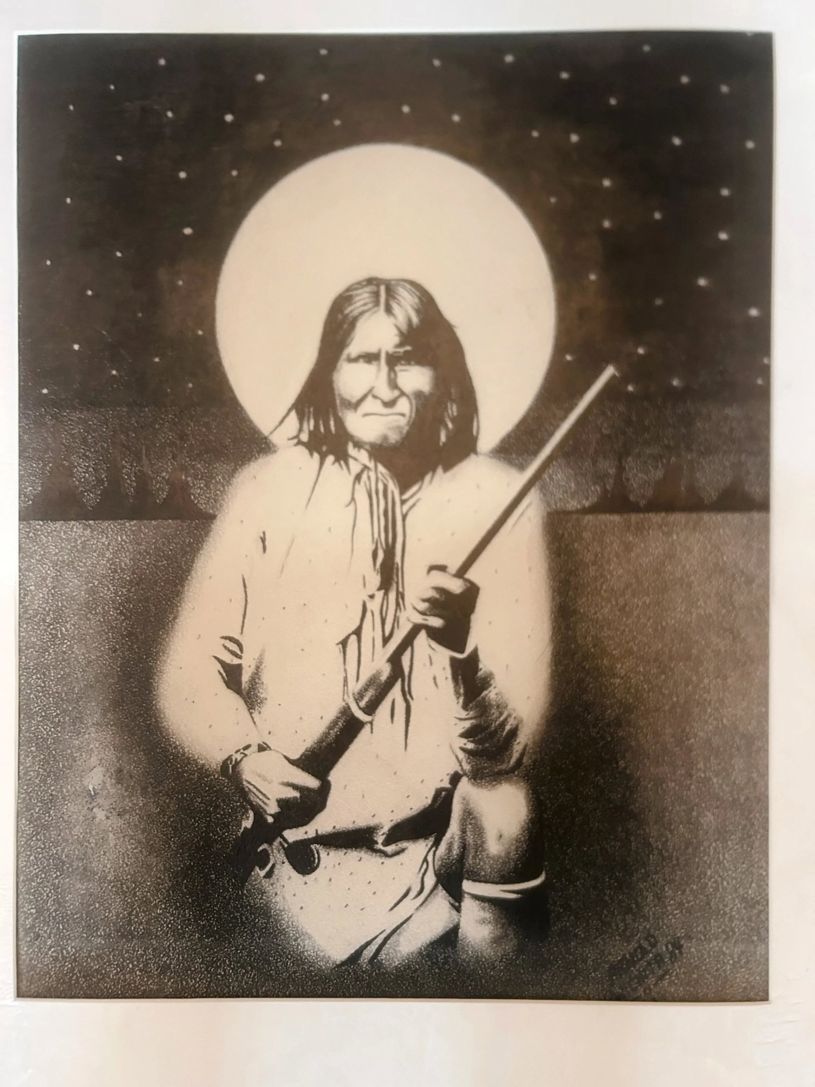 Vintage Original Signed "Geronimo" Graphite Drawing by Arnold Wichita - 4