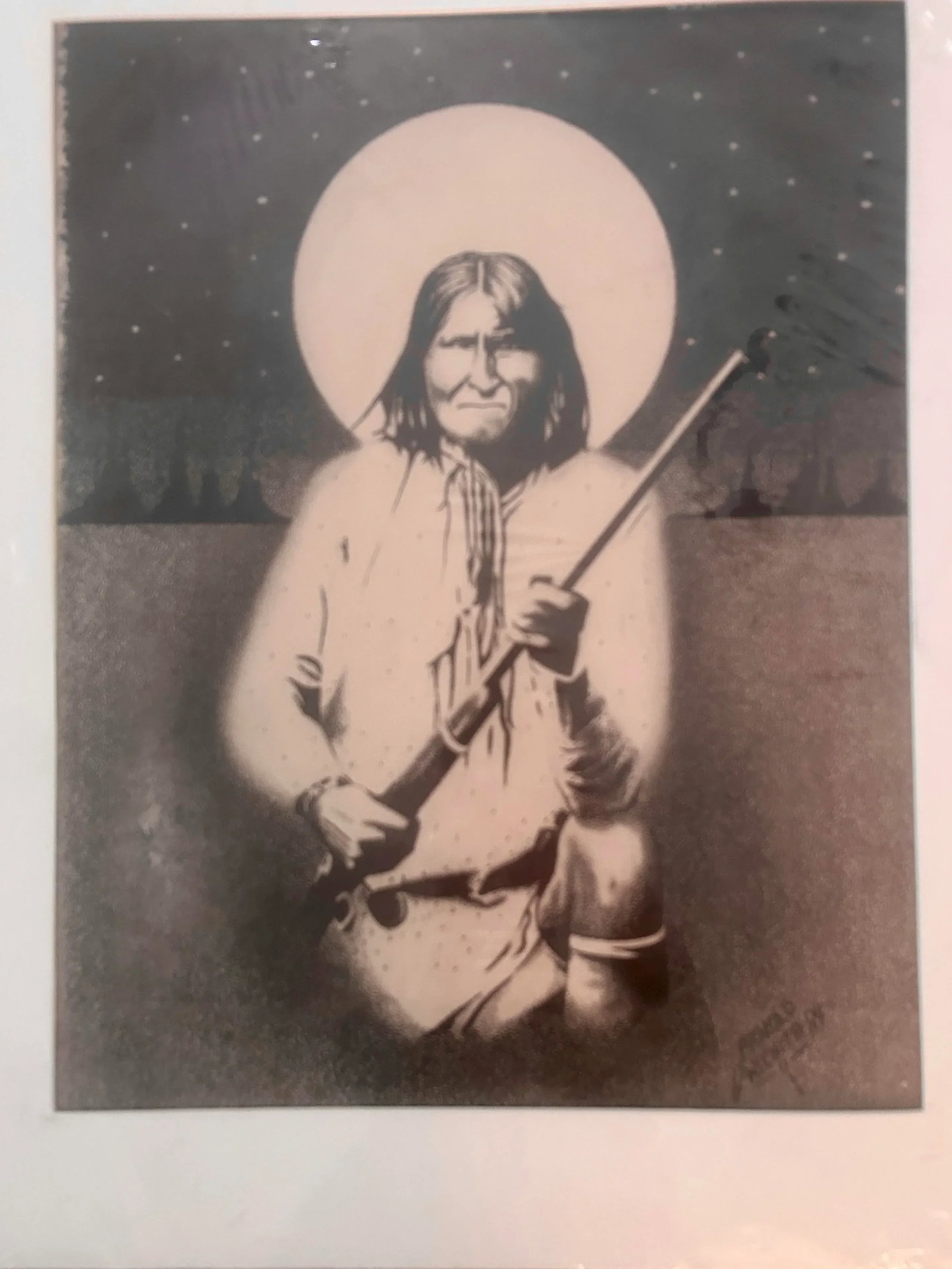 Vintage Original Signed "Geronimo" Graphite Drawing by Arnold Wichita - 6