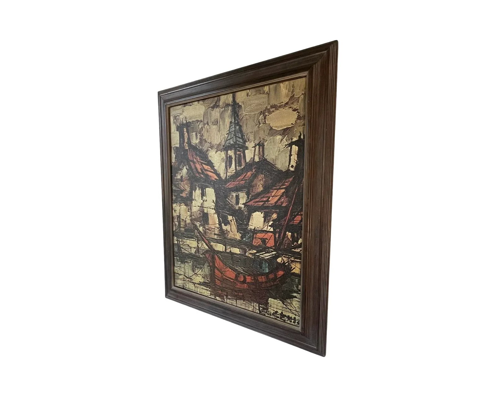 Mid Century Modern Impressionist Mediterranean Harbor Scene Print on Canvas Signed B.Lenil Abstract - 2