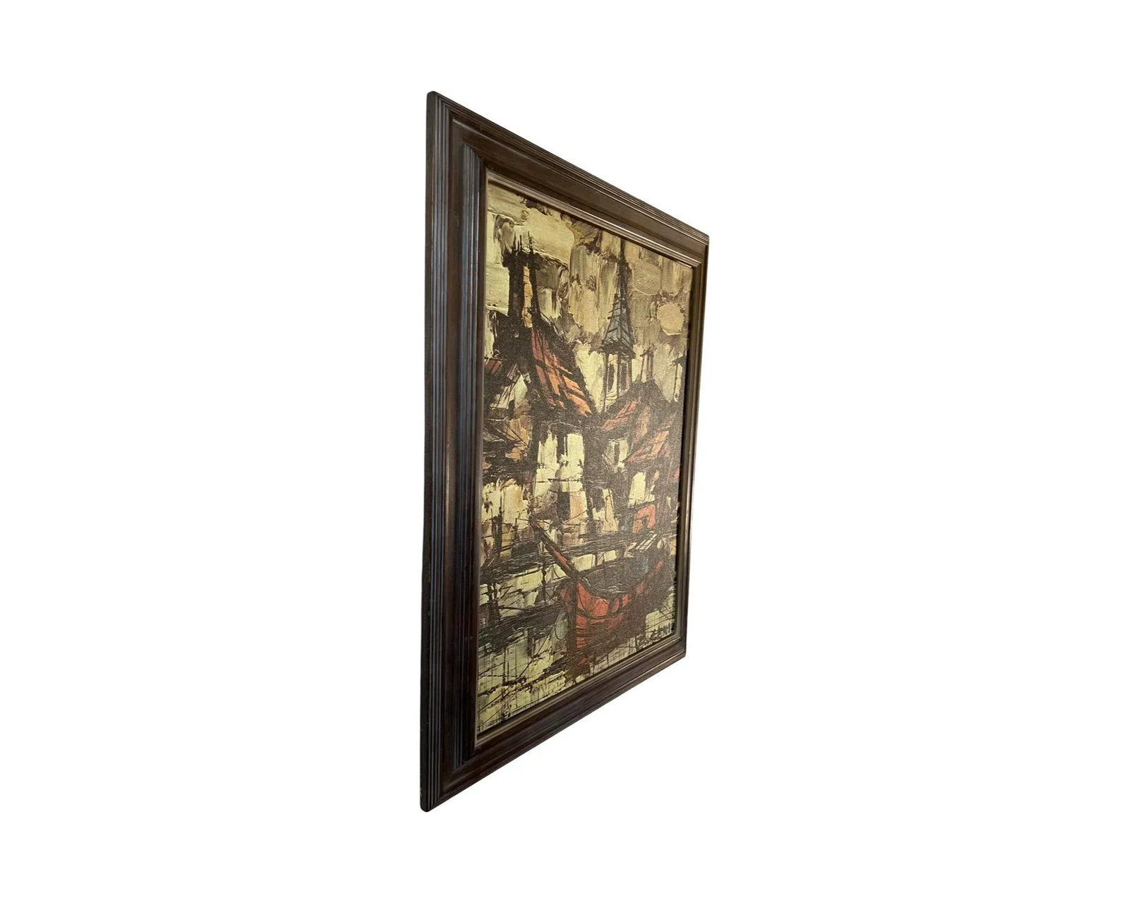 Mid Century Modern Impressionist Mediterranean Harbor Scene Print on Canvas Signed B.Lenil Abstract - 4