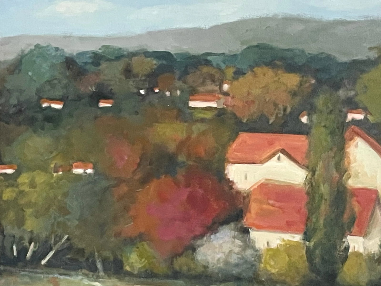 Karen Wolfson Red Tile Roofs Impressionist Signed Oil on Canvas - 2