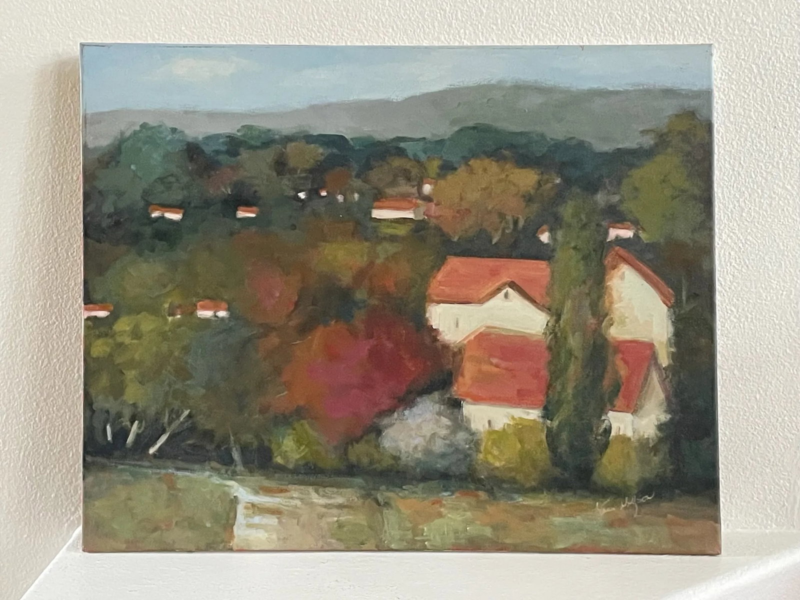Karen Wolfson Red Tile Roofs Impressionist Signed Oil on Canvas - 3