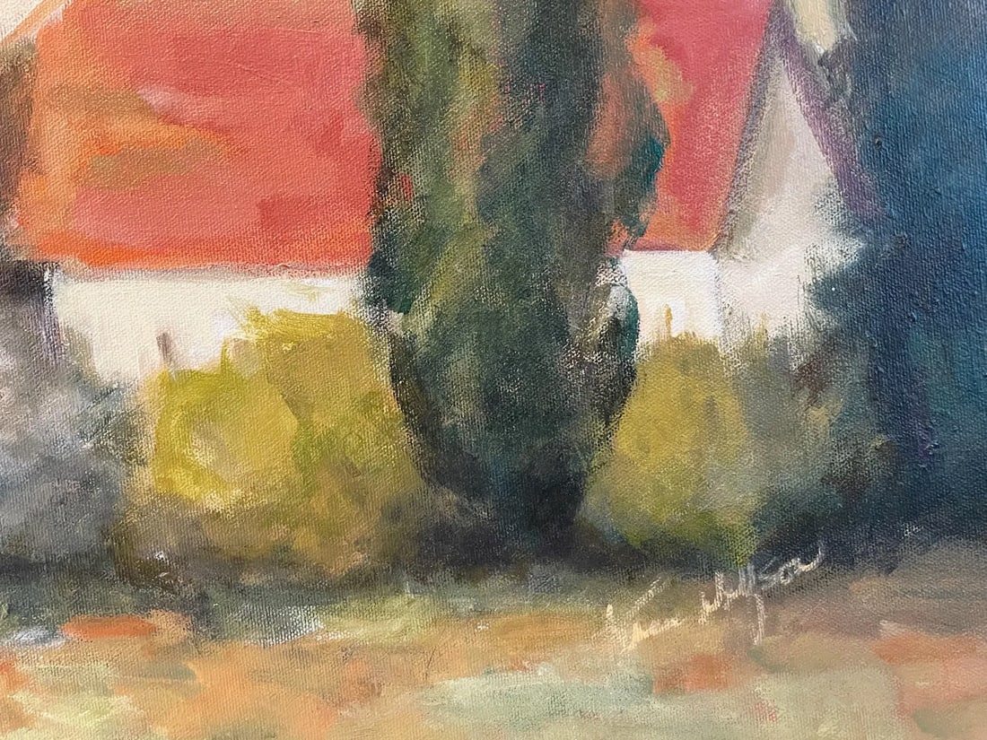 Karen Wolfson Red Tile Roofs Impressionist Signed Oil on Canvas - 7