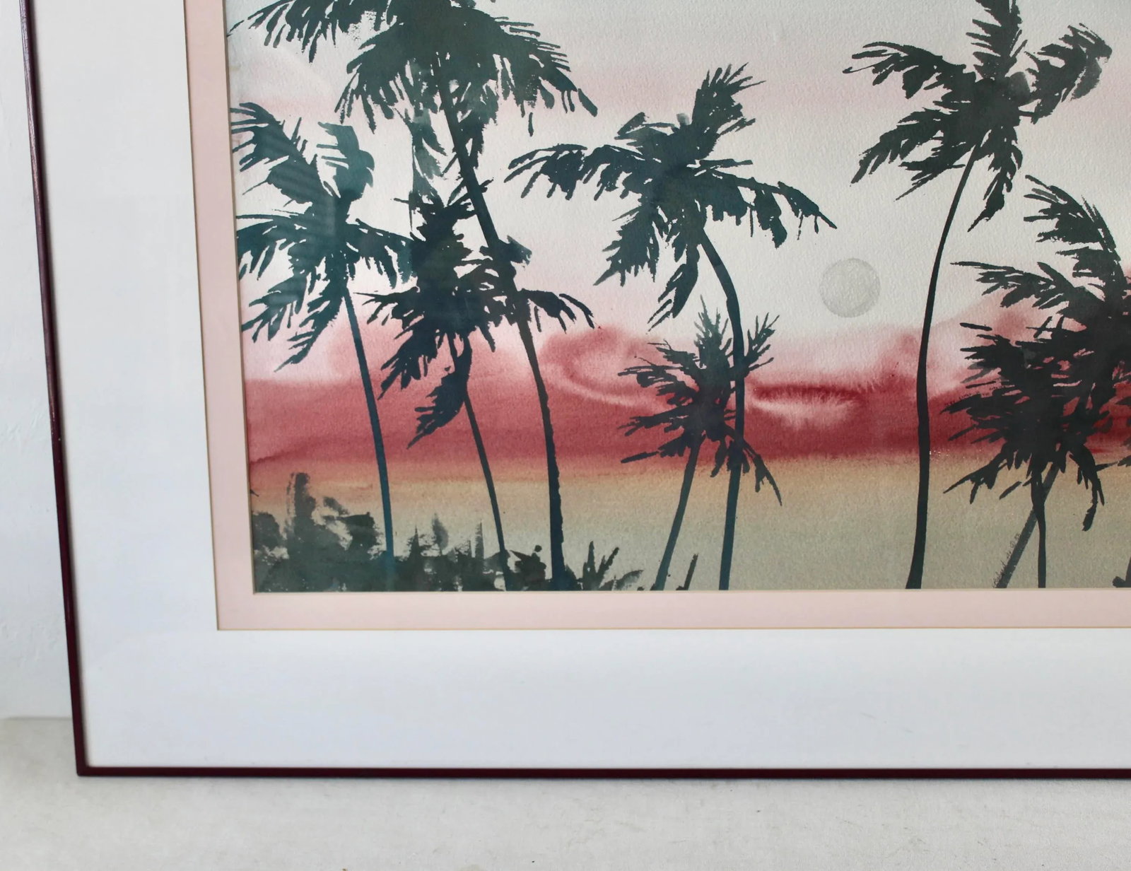 Original Nancy Balyeat Signed Watercolor Moon Palm Trees 1988 - 10
