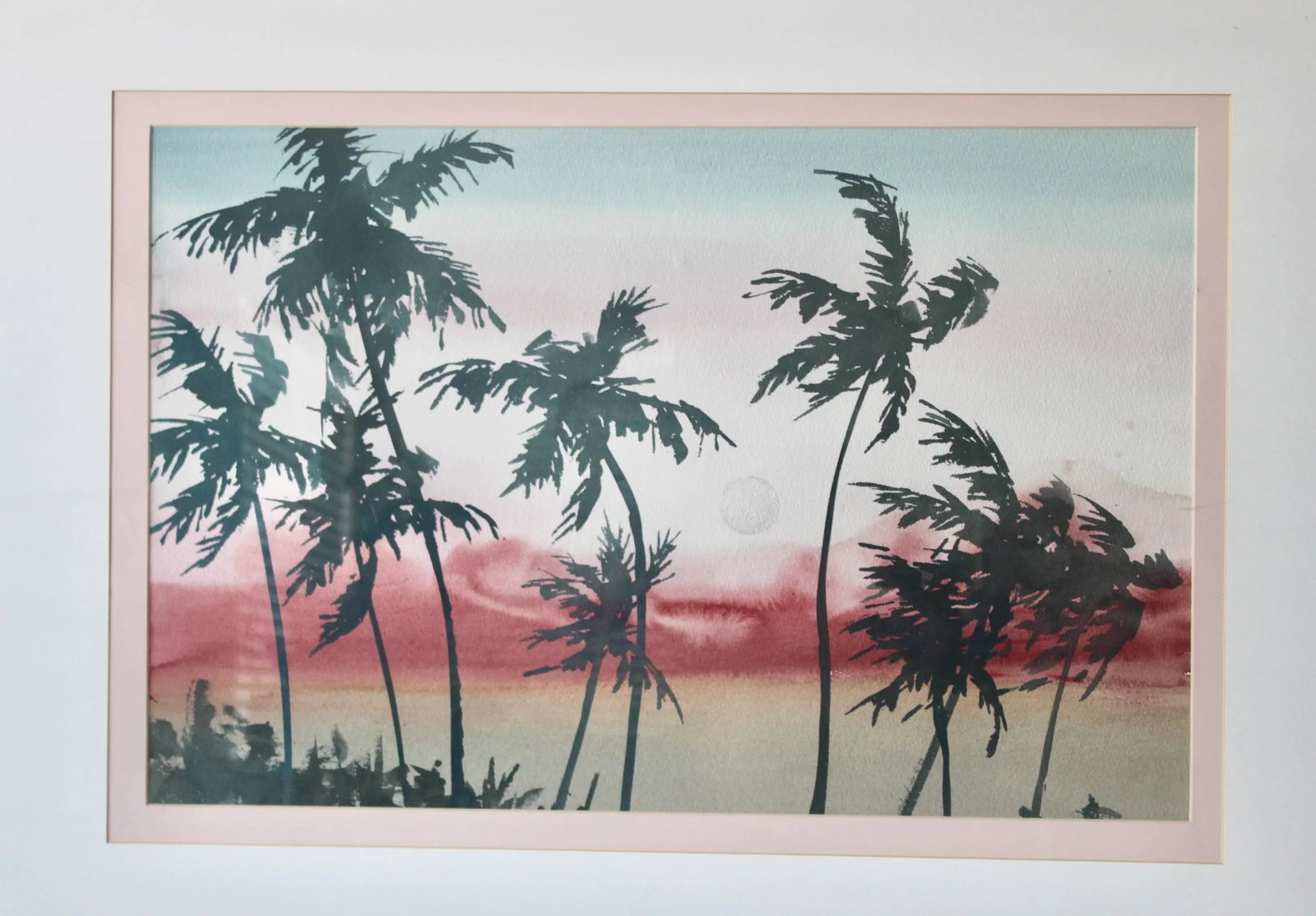Original Nancy Balyeat Signed Watercolor Moon Palm Trees 1988 - 3
